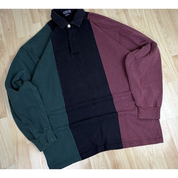 Honors Other - Vintage 90s Long Sleeve Polo Shirt / Color Block / Size Large